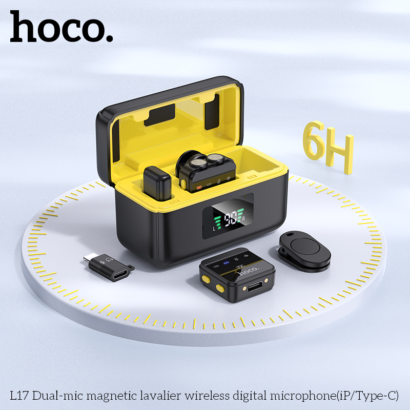 Бездротова мікрофонна система HOCO L17 Dual-mic magnetic lavalier wireless digital microphone (iP/Type-C) Black