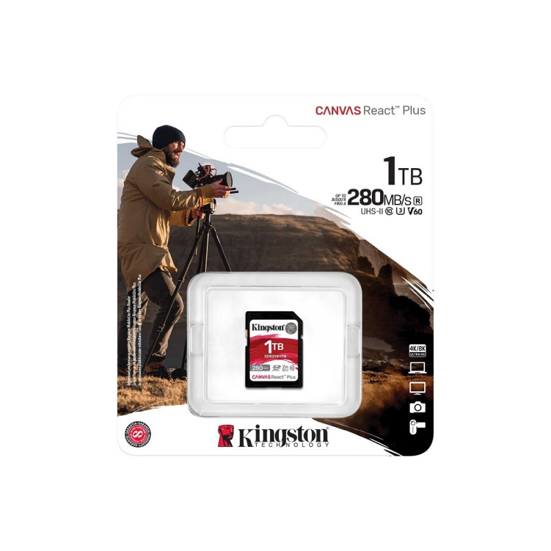 Карта пам'яті SDXC (UHS-II U3) Kingston Canvas React Plus 1Tb class 10 V60 (R280MB/s, W150MB/s)