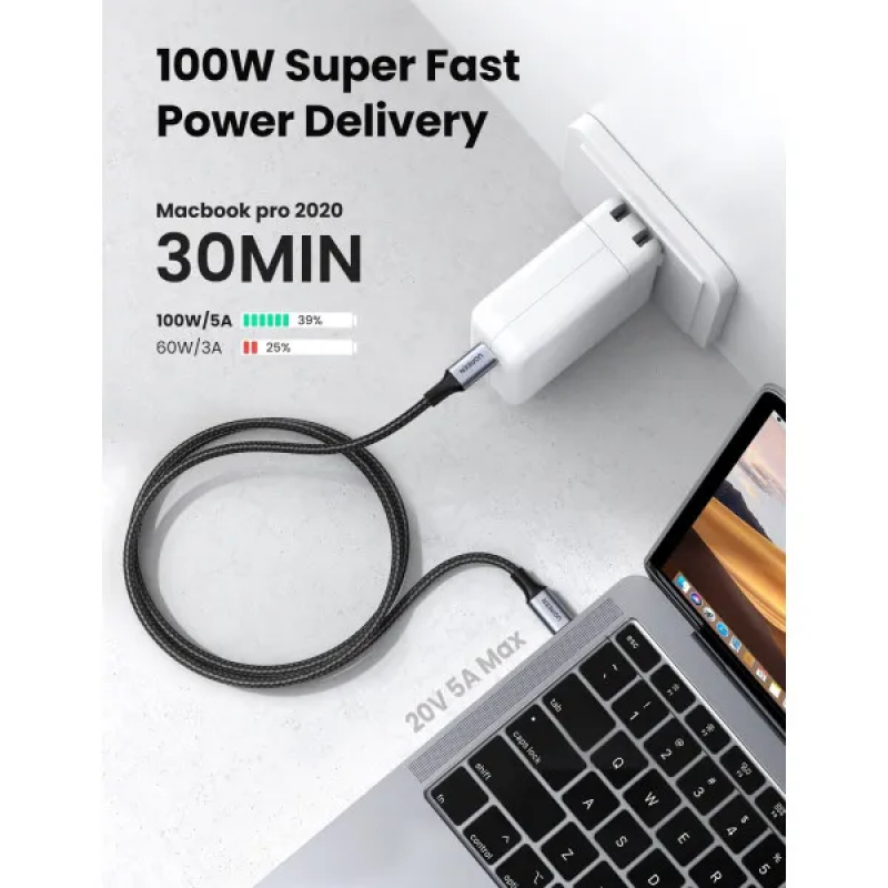 Кабель UGREEN US316 USB-C Cable Aluminum Case with Braided 2m (Black) (UGR-70429)