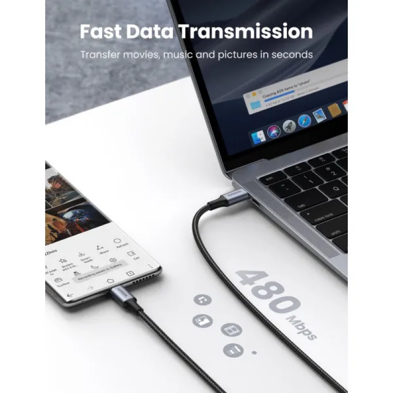 Кабель UGREEN US316 USB-C Cable Aluminum Case with Braided 2m (Black) (UGR-70429)