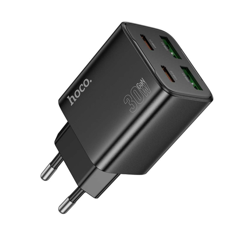 Мережевий зарядний пристрій HOCO N56 Fundador four-port PD30W(2C2A) charger(EU) Black