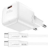Мережевий зарядний пристрій з кабелем ACEFAST A77 mini PD30W GaN single USB-C charger set (C3-03) White