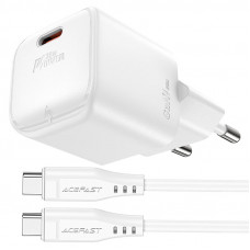 Мережевий зарядний пристрій з кабелем ACEFAST A77 mini PD30W GaN single USB-C charger set (C3-03) White
