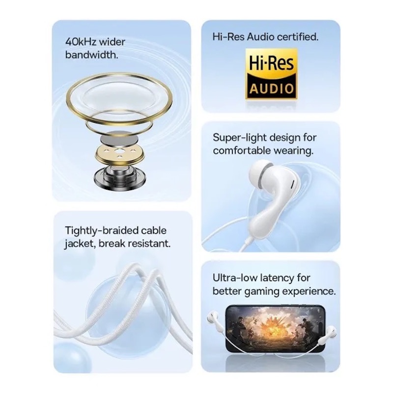 Навушники Baseus Encok HZ20 Wired Earphones Moon White