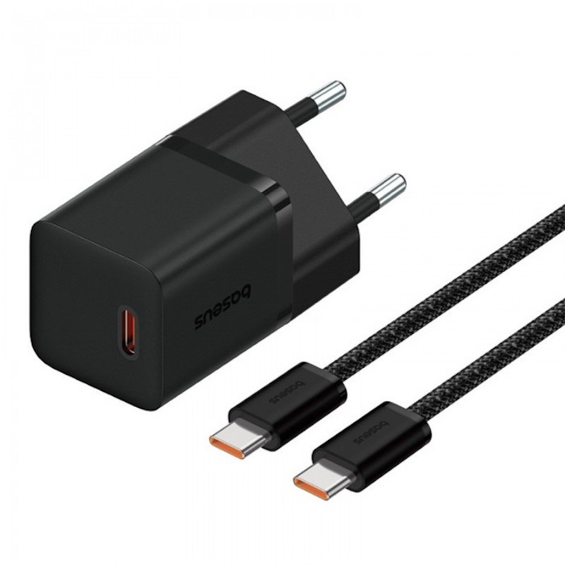 Мережевий зарядний пристрій з кабелем Baseus GaN5 Fast Charger(mini) 1C 30W EU Cluster Black(with: Baseus Dynamic 3 Series Fast Charging Data Cable
