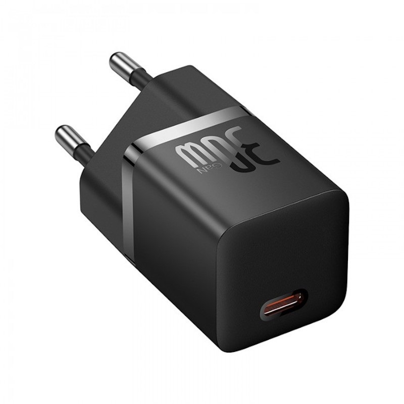 Мережевий зарядний пристрій з кабелем Baseus GaN5 Fast Charger(mini) 1C 30W EU Cluster Black(with: Baseus Dynamic 3 Series Fast Charging Data Cable