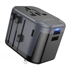 Мережевий зарядний пристрій BOROFONE BAC12 Leader 3-port(1C2A) universal conversion charger Black