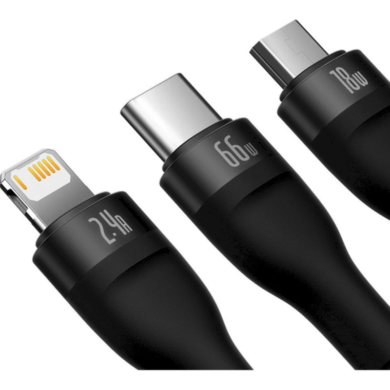 Cable Baseus Flash Series Ⅱ One-for-three Fast Charging Data Cable USB to M+L+C 66W 1.2m Black