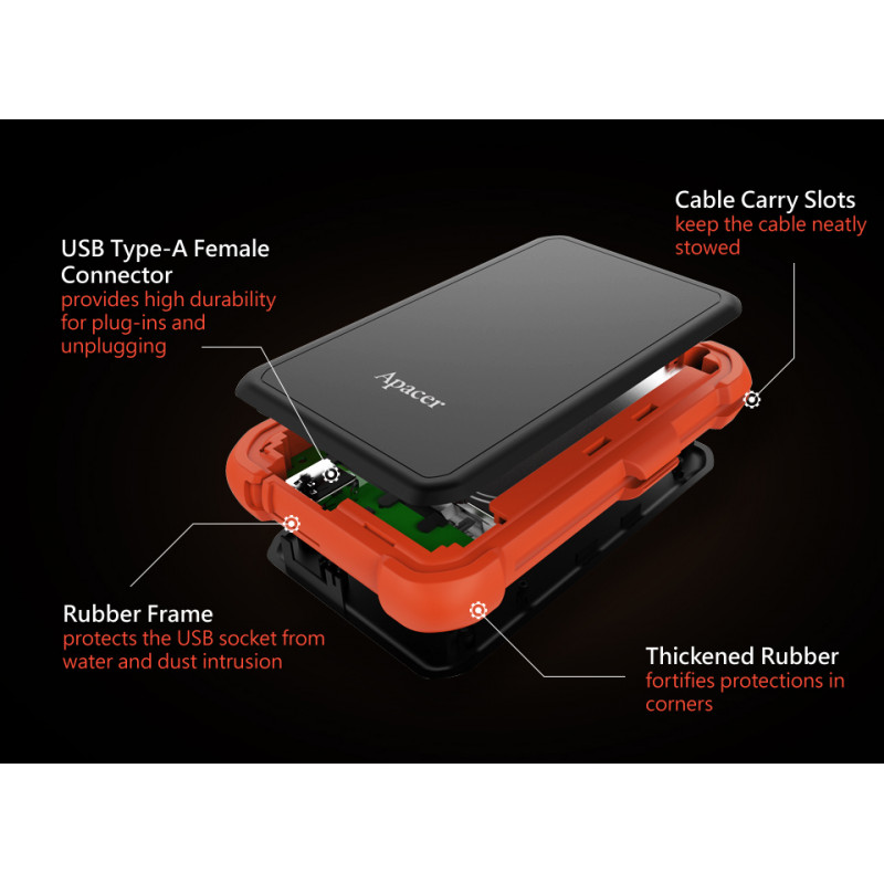 Зовнішній жорсткий диск PHD External 2.5'' Apacer USB 3.1 AC630 2TB Orange (color box)