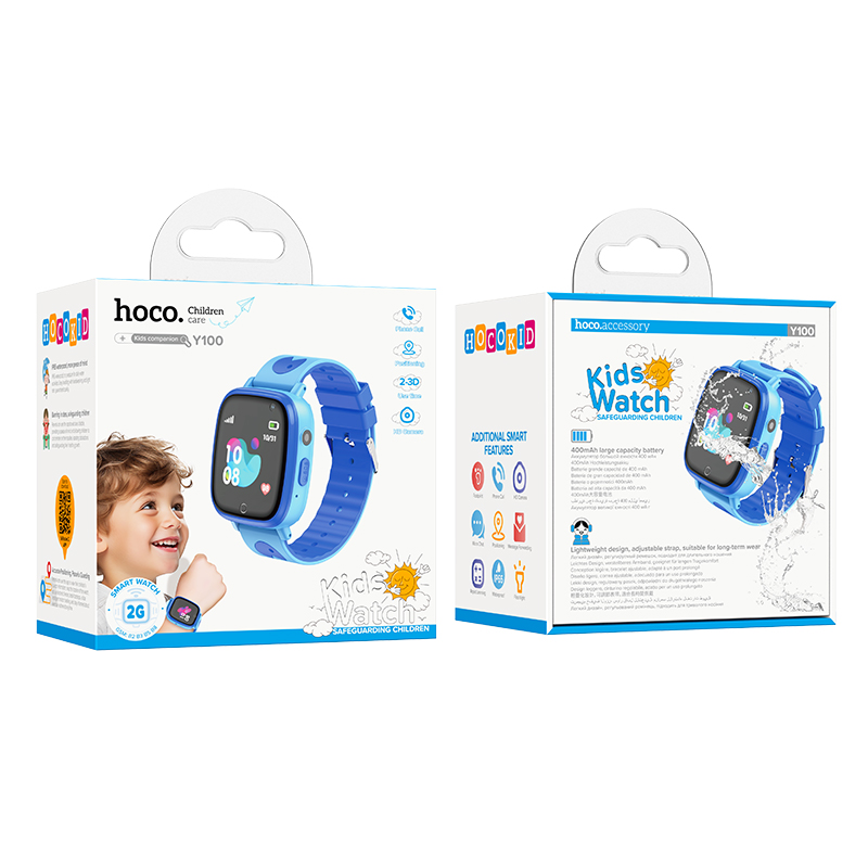 Дитячий cмарт-годинник Hoco Y100 36mm. SIM 2G. 400 mAh. IP65 Blue