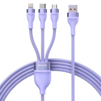 Cable Baseus Flash Series Ⅱ One-for-three Fast Charging Data Cable USB to M+L+C 100W 1.2m Purple