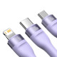 Cable Baseus Flash Series Ⅱ One-for-three Fast Charging Data Cable USB to M+L+C 100W 1.2m Purple