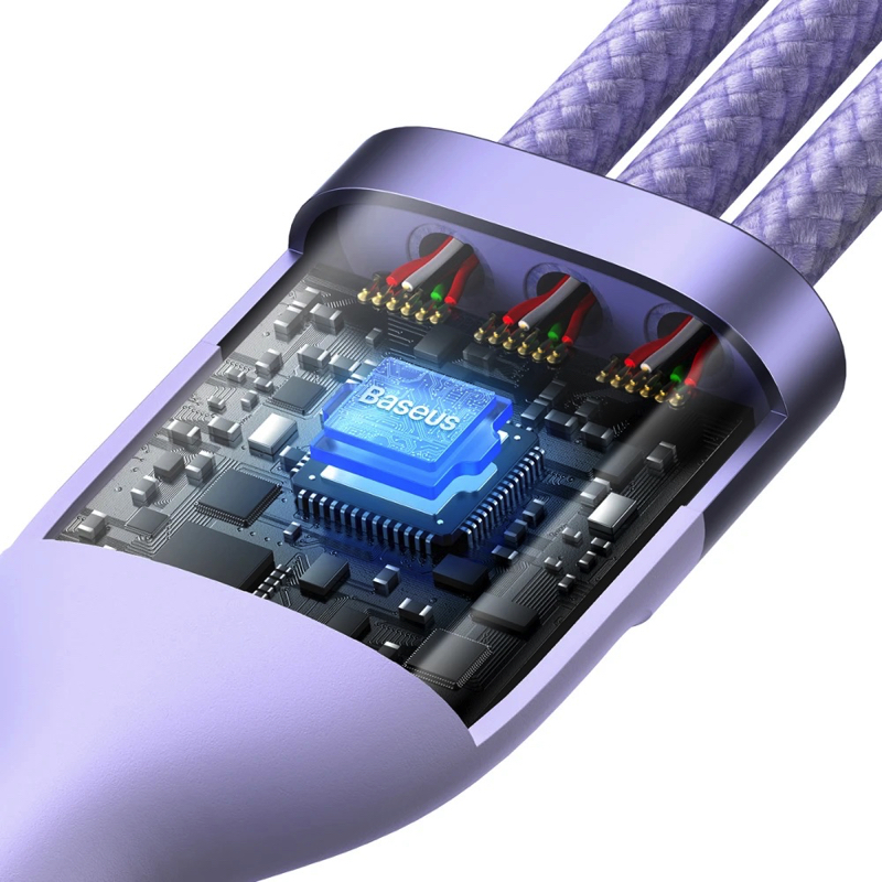 Cable Baseus Flash Series Ⅱ One-for-three Fast Charging Data Cable USB to M+L+C 100W 1.2m Purple
