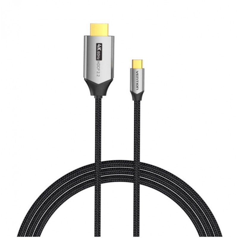 Кабель Vention Cotton Braided USB-C to HDMI Cable 1.5M Black Aluminum Alloy Type