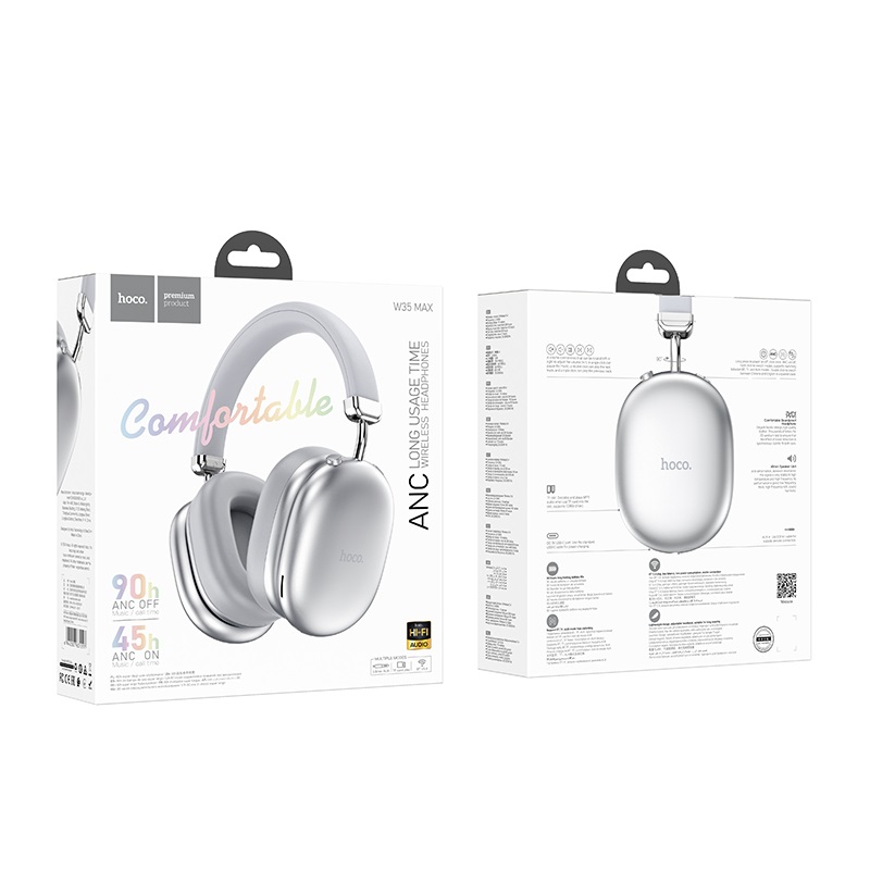 Бездротові накладні навушники HOCO W35 Max Auspicious ANC noise reduction BT headphones Silver