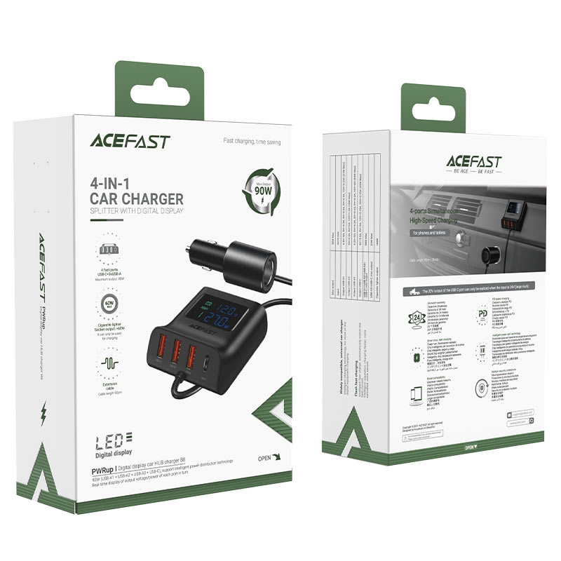 Автомобільний зарядний пристрій ACEFAST B8 digital display car HUB charger