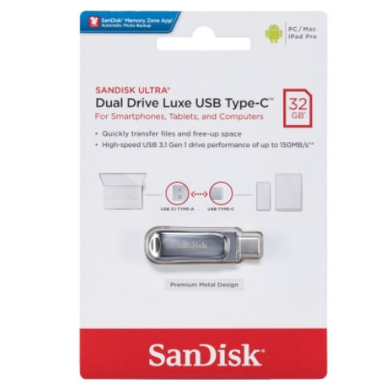 Флеш-накопичувач SanDisk USB 3.1 Ultra Dual Luxe Type-C 32Gb (150 Mb/s)