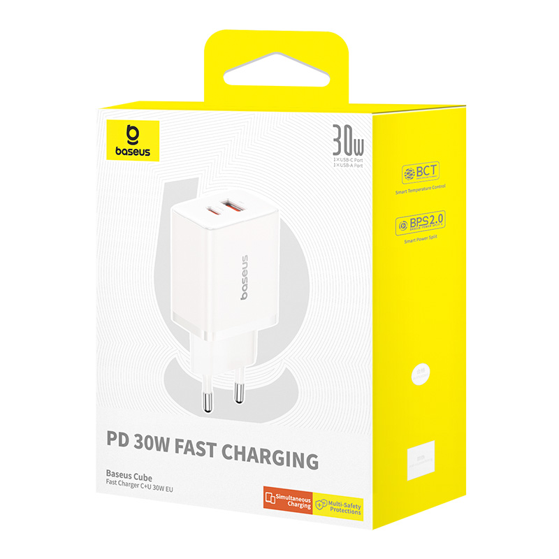 Мережевий зарядний пристрій Baseus Cube Fast Charger C+U 30W EU Moon White