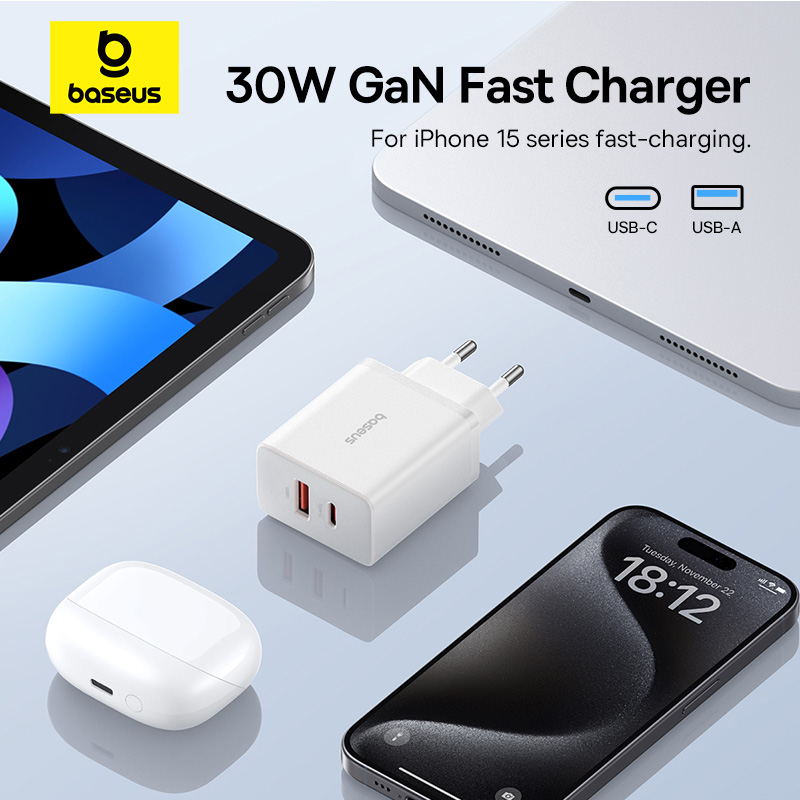 Мережевий зарядний пристрій Baseus Cube Fast Charger C+U 30W EU Moon White