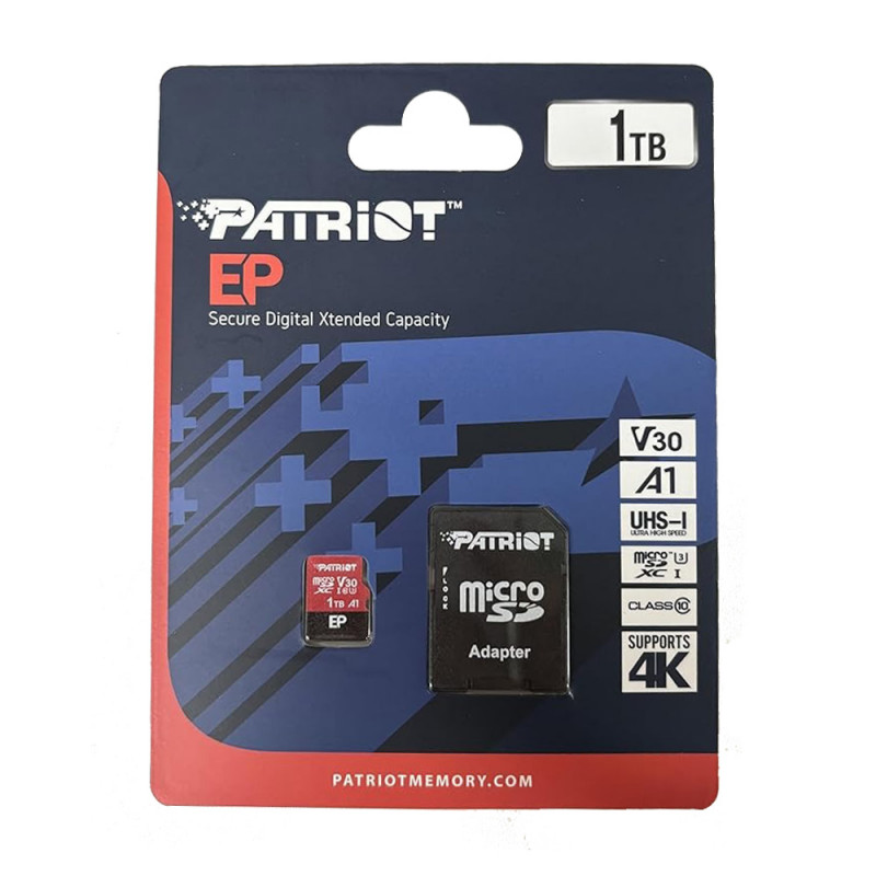 Карта пам'яті microSDXC (UHS-1 U3) Patriot EP Series 1Тb class 10 V30 (R-100MB/s, W-80MB/s) (adapter SD)
