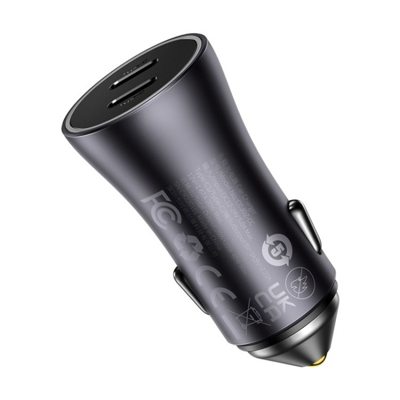 Автомобільний зарядний пристрій Baseus Golden Contactor Pro Dual Fast Charger Car Charger C+C 40W Dark Gray