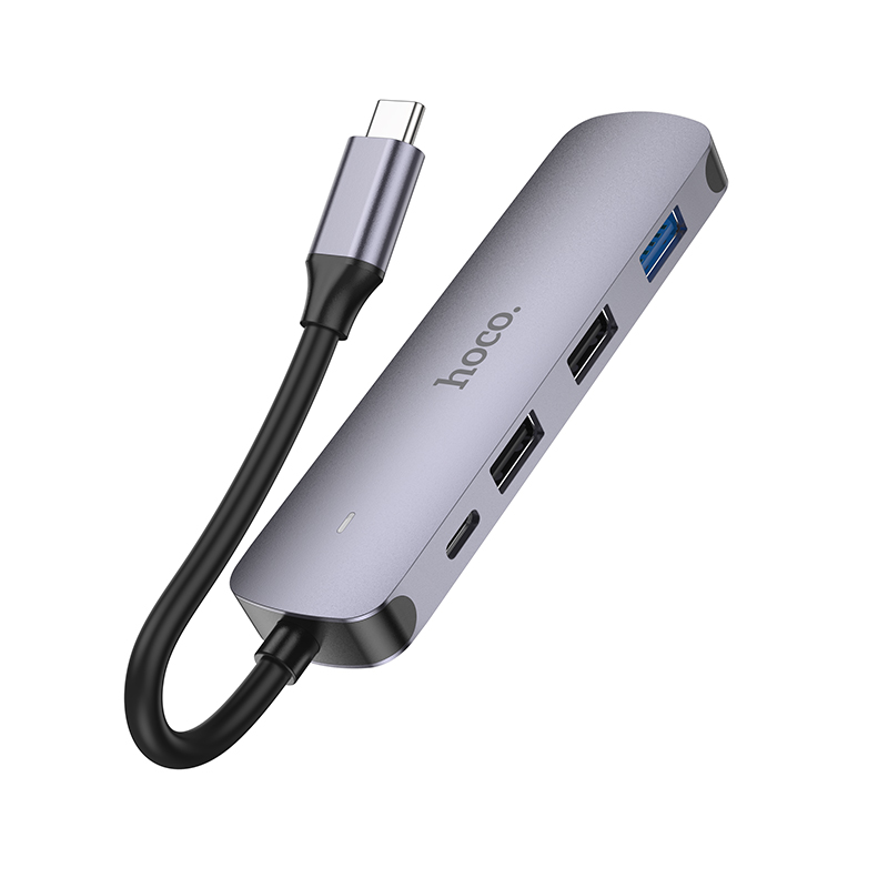 USB-хаб HOCO HB27 Type-C multi-function converter(HDTV+USB3.0+USB2.0*2+PD) Metal Gray