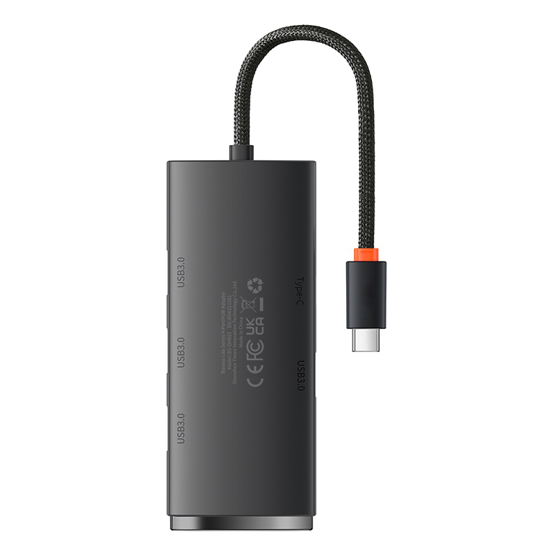 USB-хаб Baseus Lite Series 4-Port Type-C HUB Adapter (Type-C to USB 3.0*4) 25cm Black