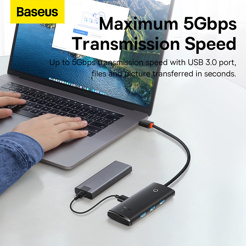 USB-хаб Baseus Lite Series 4-Port Type-C HUB Adapter (Type-C to USB 3.0*4) 25cm Black