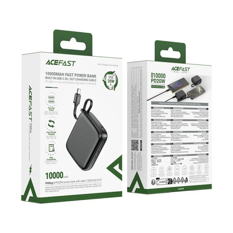 Зовнішній акумулятор ACEFAST M15-10000 PD20W power bank with cable Black