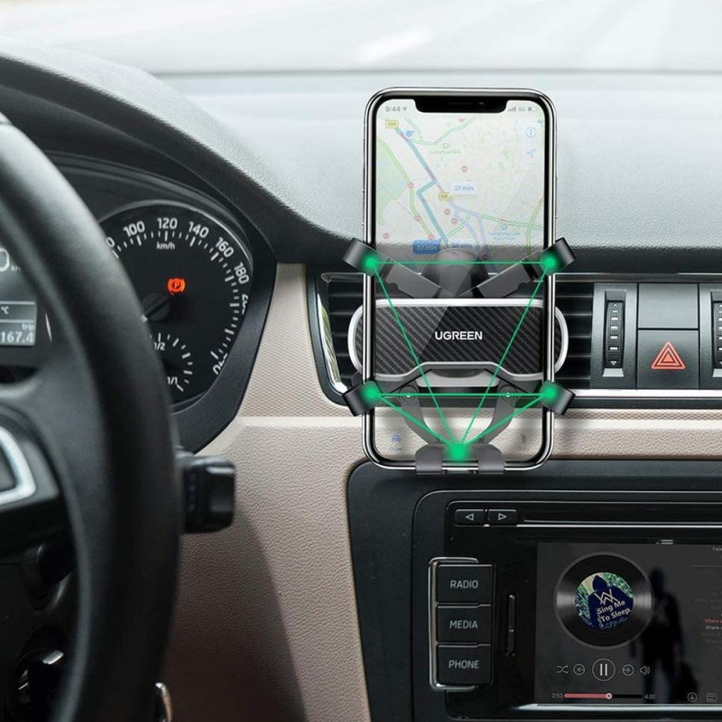 Автотримач для телефона UGREEN LP228 Gravity Drive Air Vent Car Mount Phone Holder With Arc-Shaped mounting clip Black