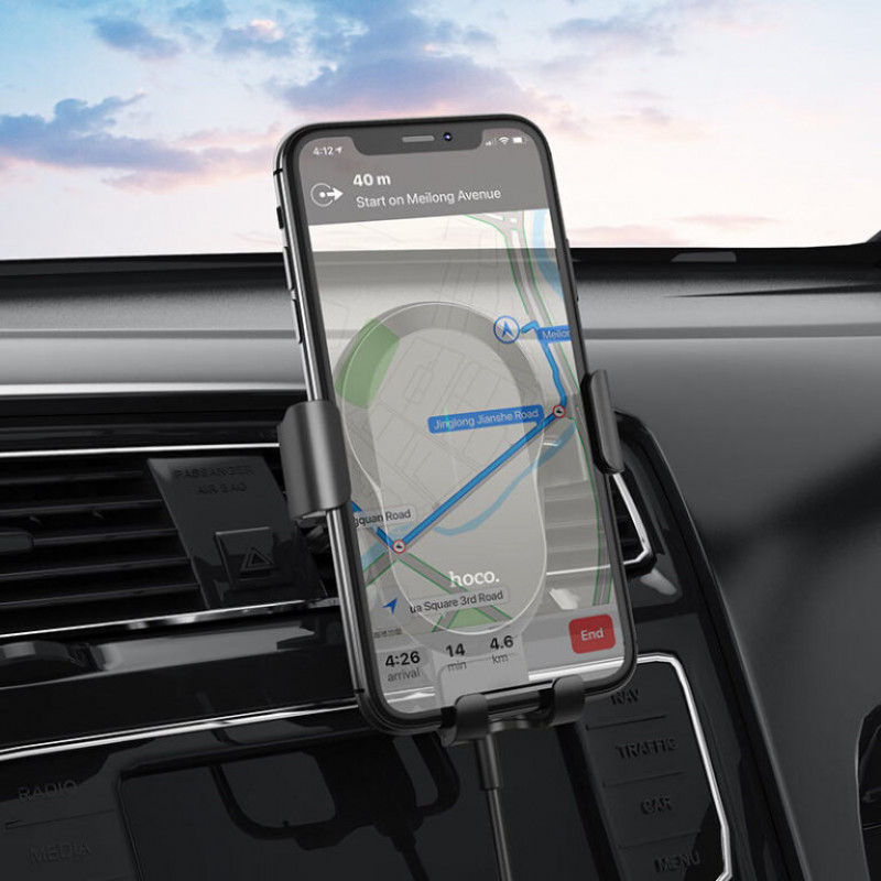 Автотримач для телефона з БЗП HOCO CA105 Guide three-axis linkage wireless charging car holder Black