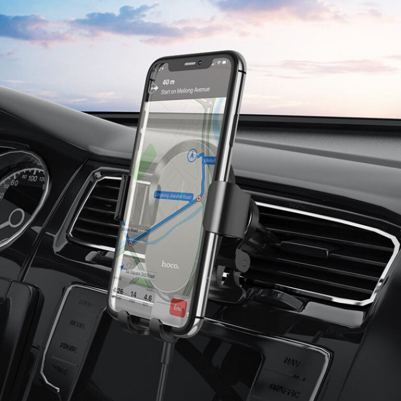 Автотримач для телефона з БЗП HOCO CA105 Guide three-axis linkage wireless charging car holder Black