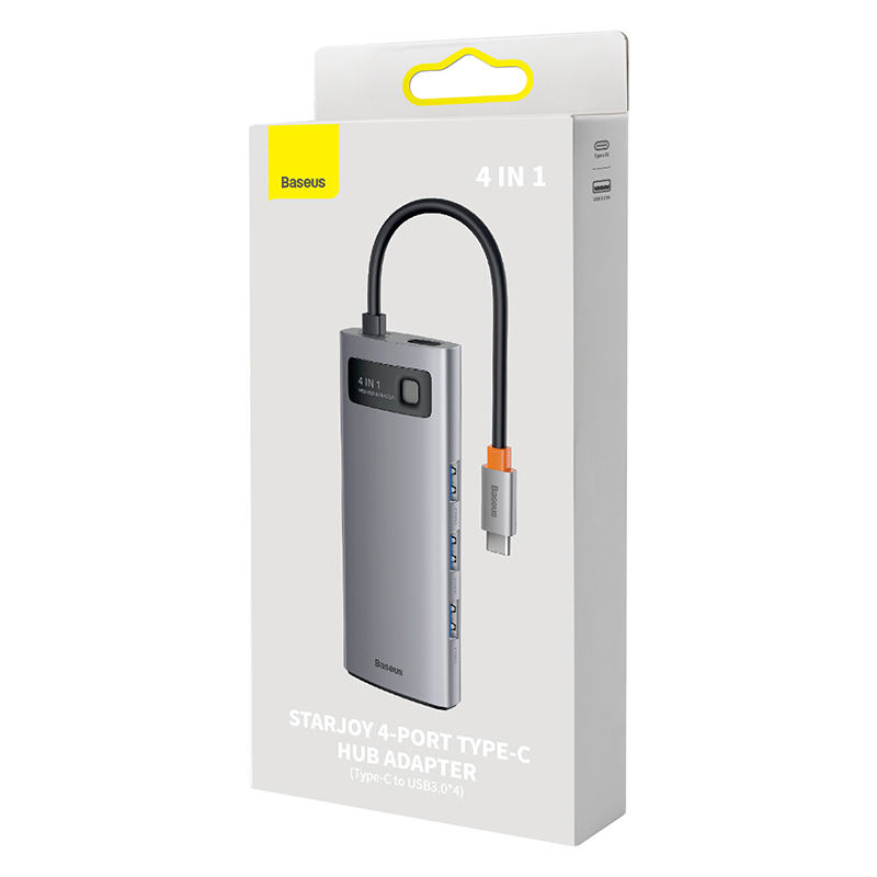 USB-хаб Baseus Metal Gleam Series 4-in-1 Multifunctional Type-C HUB Docking Station Gray（Type-C to USB3.0*4）