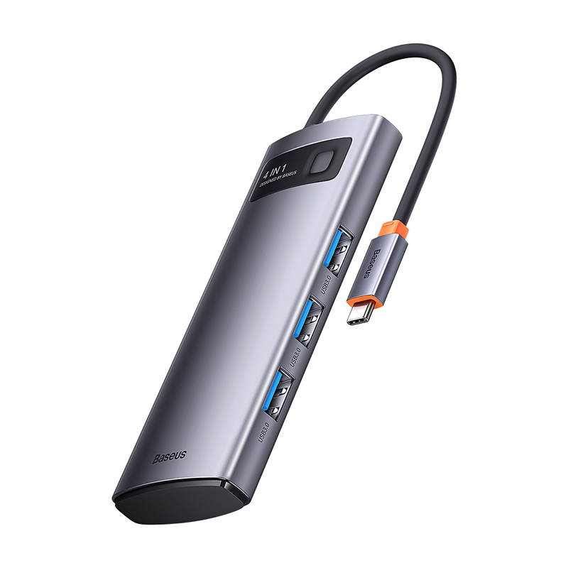 USB-хаб Baseus Metal Gleam Series 4-in-1 Multifunctional Type-C HUB Docking Station Gray（Type-C to USB3.0*4）