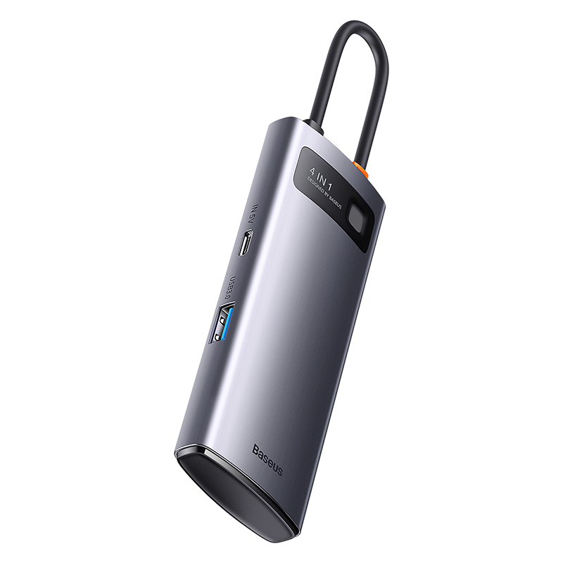USB-хаб Baseus Metal Gleam Series 4-in-1 Multifunctional Type-C HUB Docking Station Gray（Type-C to USB3.0*4）