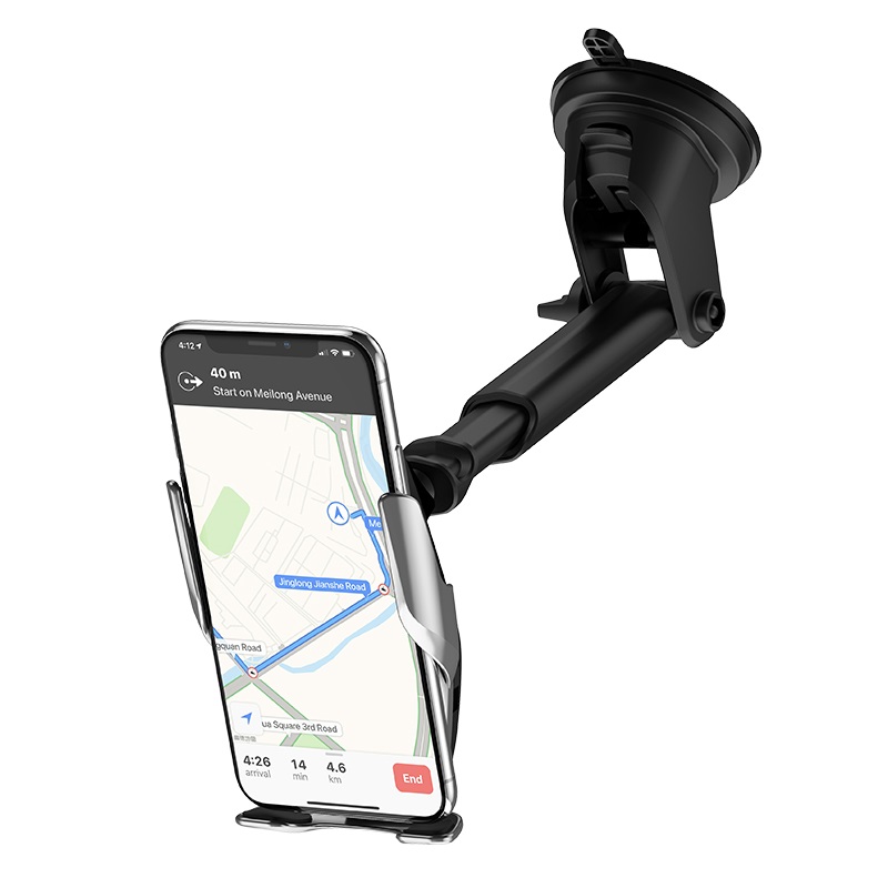Автотримач для телефона з БЗП HOCO S14 Surpass automatic induction wireless charging car holder Silver