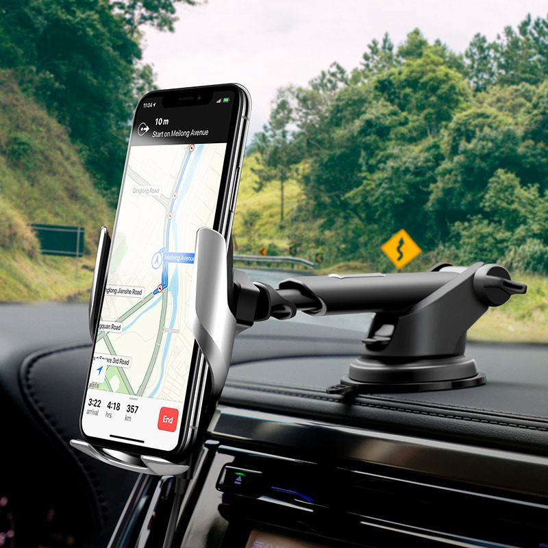 Автотримач для телефона з БЗП HOCO S14 Surpass automatic induction wireless charging car holder Silver