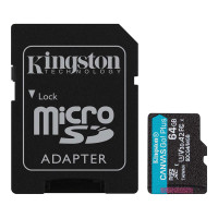 microSDXC memory card (UHS-1 U3) Kingston Canvas Go! Plus 64Gb class 10 A2 V30 (R200MB/s) (SD adapter)