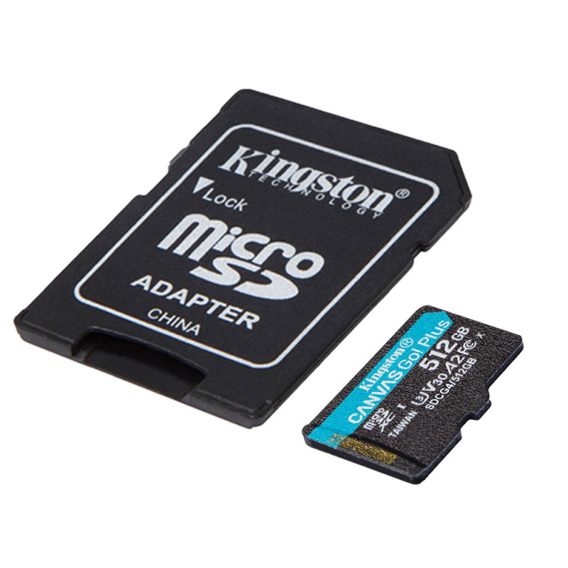 Карта пам'яті microSDXC (UHS-1 U3) Kingston Canvas Go! Plus 512Gb class 10 A2 V30 (R200MB/s, W-160MB/s) (adapter SD)