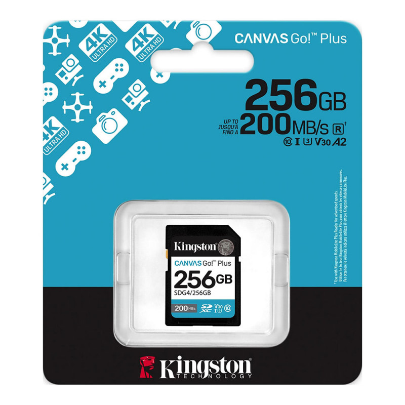 Карта пам'яті SDXC (UHS-1 U3) Kingston Canvas Go! Plus 256Gb class 10 A2 V30 (R200MB/s, W160MB/s)