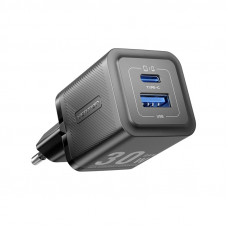 Мережевий зарядний пристрій Vention 2-Port USB (C + A) GaN Charger (30W/30W) EU-Plug Black