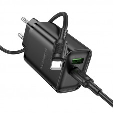 Мережевий зарядний пристрій з кабелем BOROFONE BA87A Flare star PD65W+QC3.0 charger set(C to C) Black
