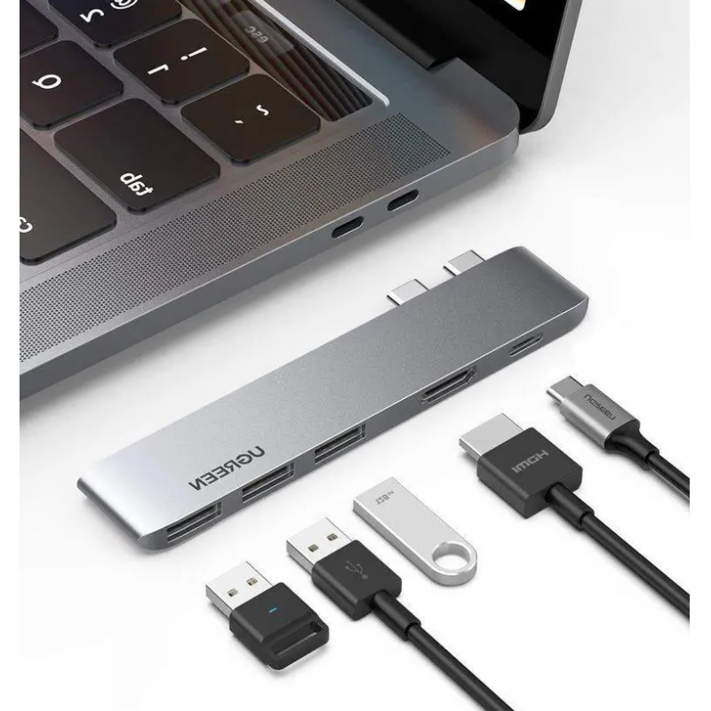 USB-Хаб UGREEN CM251 Dual USB-C To HDMI+3*USB 3.0 A+Type C Female Converter