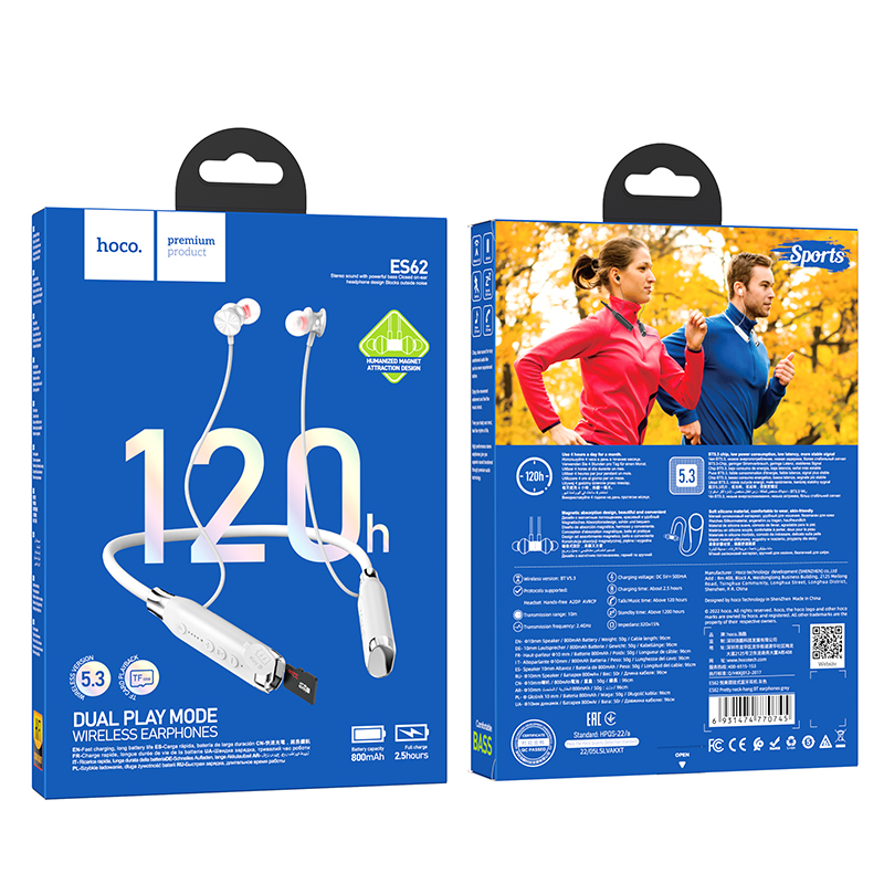 Бездротові спортивні навушники HOCO ES62 Pretty neck-hang BT earphones Grey