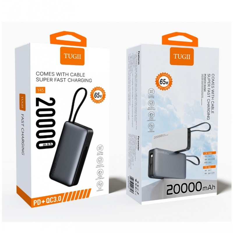 Зовнішній акумулятор WUW (TUGII) Y65 （PD 65W quick charge) 20000mAh Black