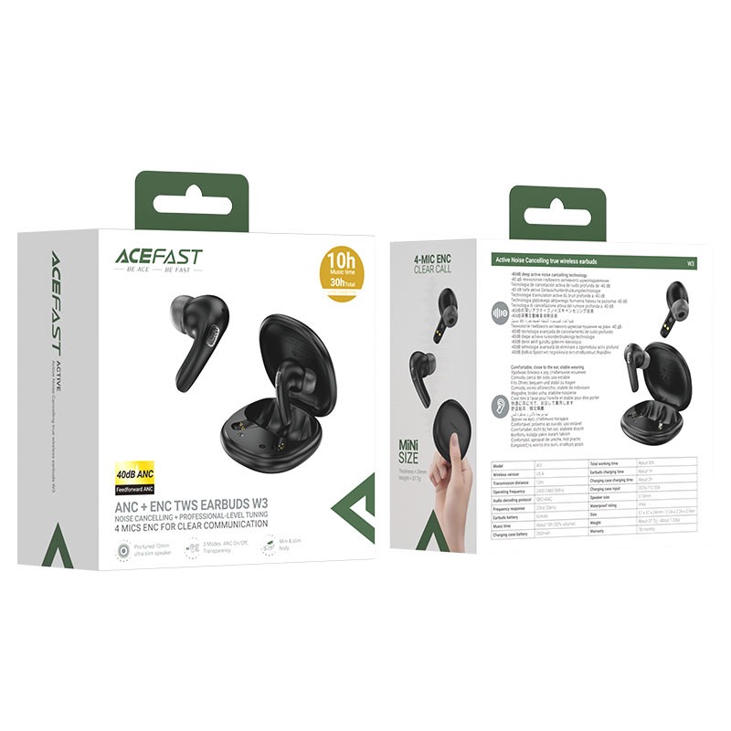 Бездротові навушники ACEFAST W3 active noise cancelling true wireless earbuds Black