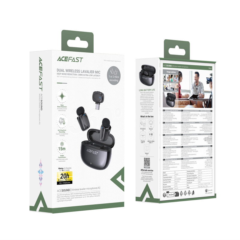 Бездротова мікрофонна система ACEFAST R2 wireless lavalier microphones Black