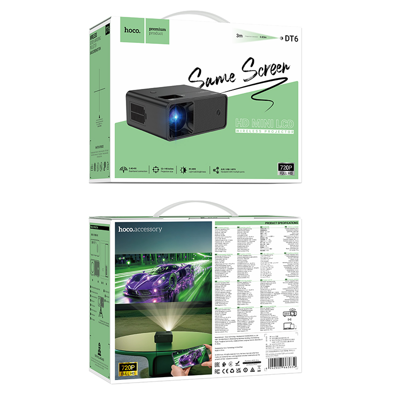 Проектор HOCO DT6 wireless projector (720P same screen version) (EU)