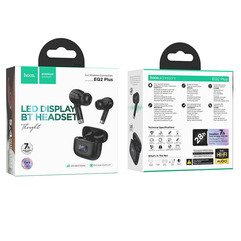 Бездротові навушники HOCO EQ2 Plus Thought true wireless BT headset Black