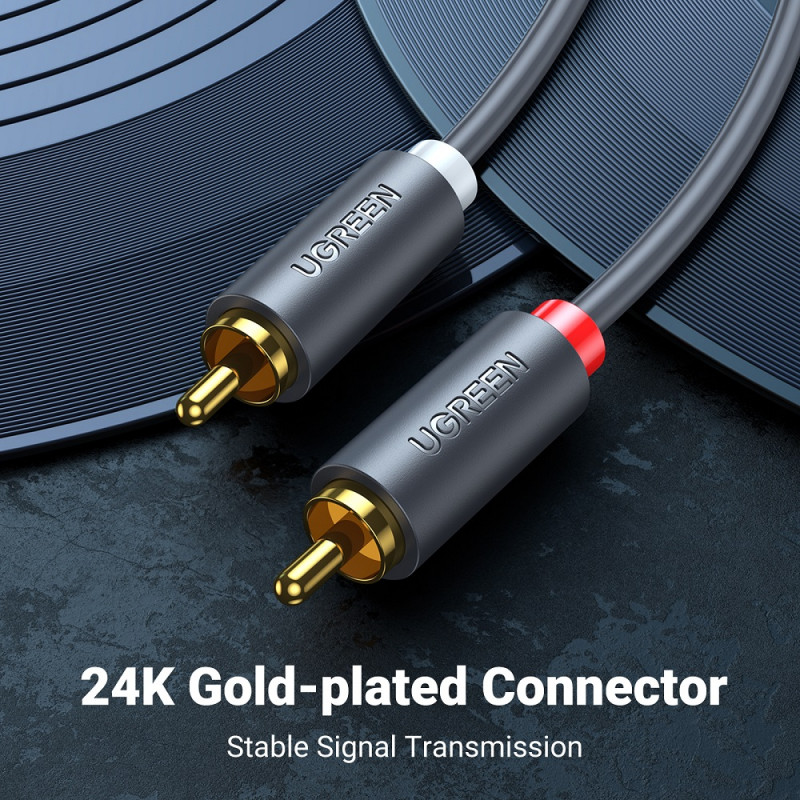Аудіокабель UGREEN AV104, 2RCA Male to 2RCA Male, ABS, 5m Black